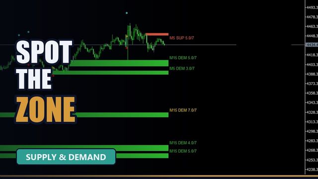 Video thumbnail: the words spot the zone, supply and demand, over a chart with several graded zones marked.
